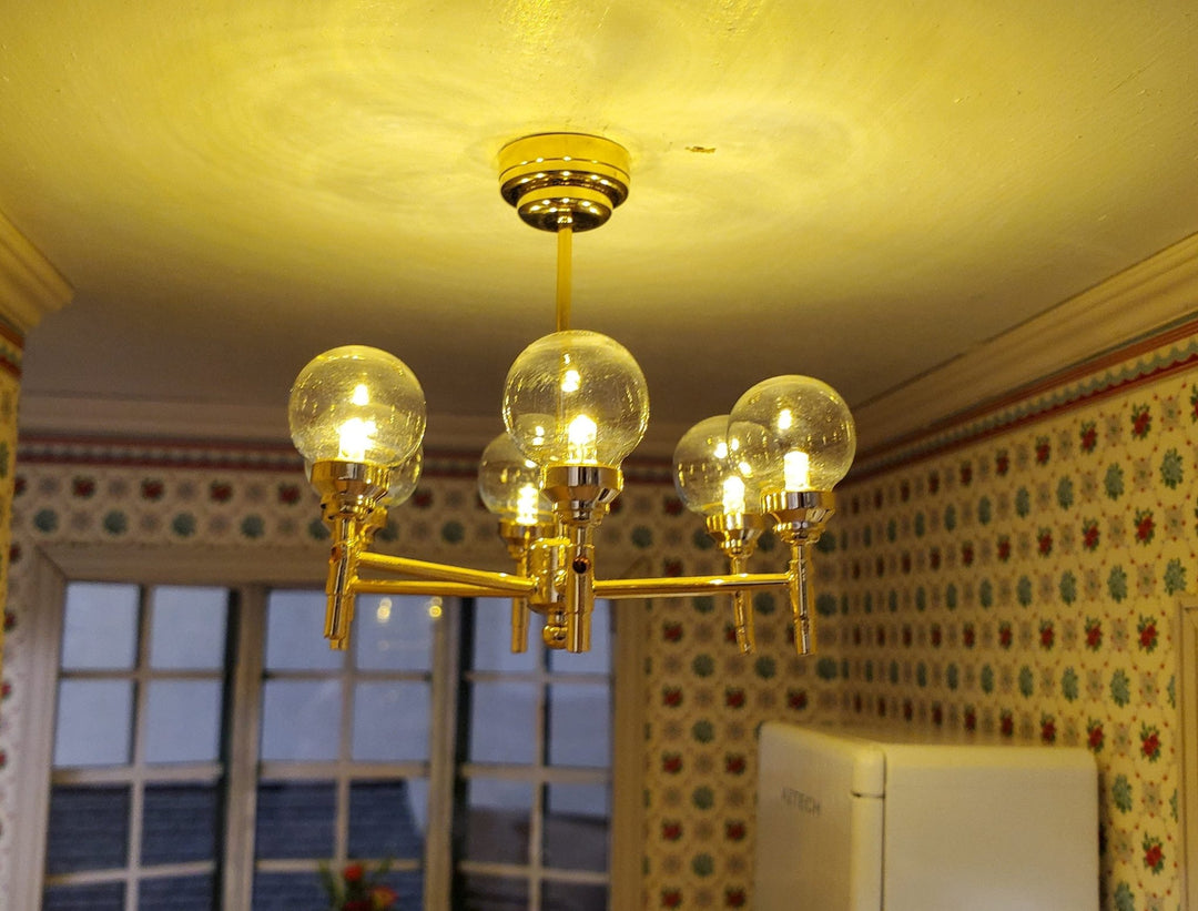 Dollhouse Chandelier Mid Century Modern 6 Arm Wand Battery 1:12 Scale - MiniatureCrush