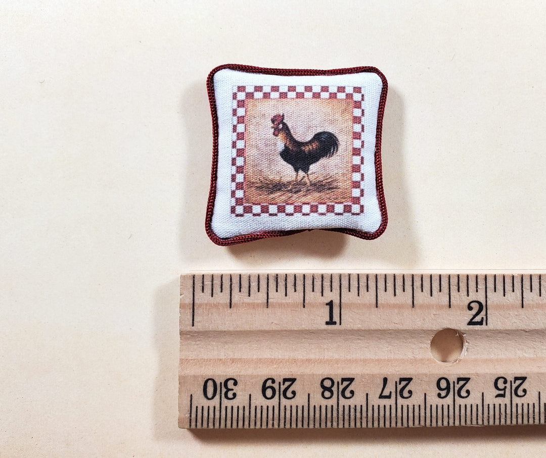 Dollhouse Checkered Rooster Pillow Handmade 1:12 Scale Miniature - MiniatureCrush