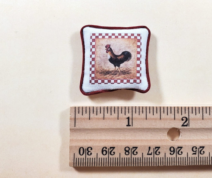 Dollhouse Checkered Rooster Pillow Handmade 1:12 Scale Miniature - MiniatureCrush