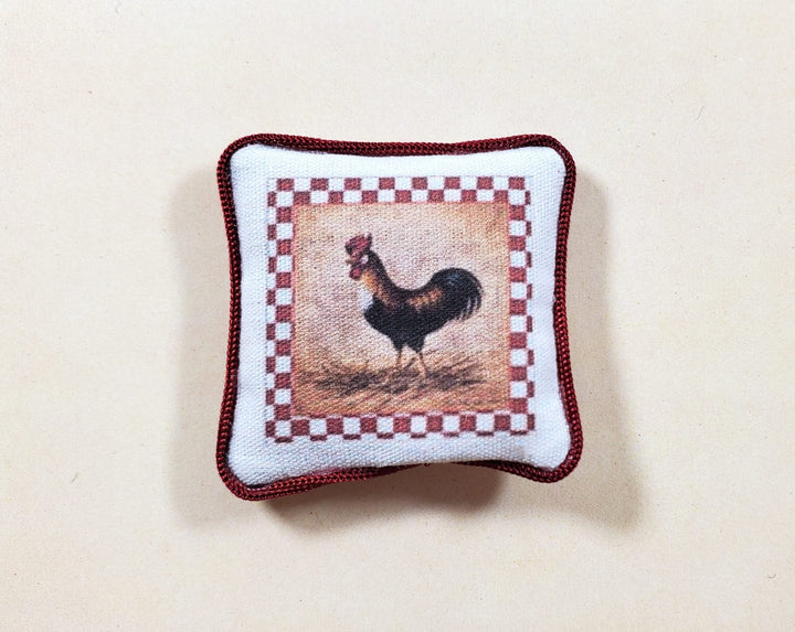 Dollhouse Checkered Rooster Pillow Handmade 1:12 Scale Miniature - MiniatureCrush