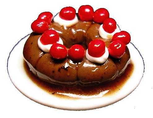Dollhouse Cherry Topped Chocolate Ring 1:12 Scale Miniature Dessert Food - MiniatureCrush