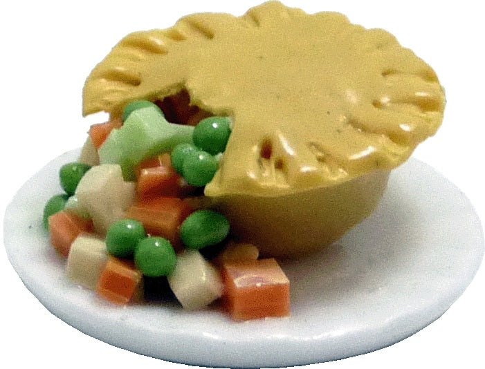 Dollhouse Chicken Pot Pie on a White Plate 1:12 Scale Miniature Food Kitchen - MiniatureCrush