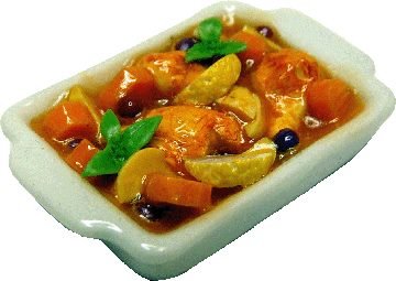 Dollhouse Chicken Stew in a White Casserole Dish 1:12 Scale Miniature Food - MiniatureCrush