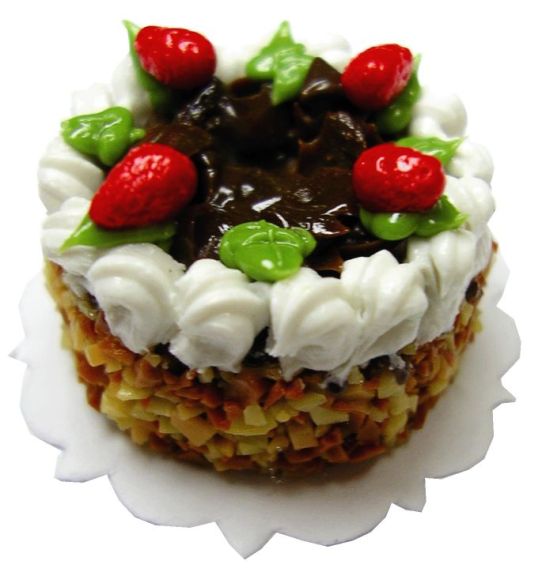Dollhouse Chocolate Cream Berry Garnish Cake 1:12 Scale Miniature Dessert - MiniatureCrush