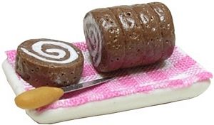 Dollhouse Chocolate Cream Roll Cake on Platter 1:12 Scale Miniature Food - MiniatureCrush