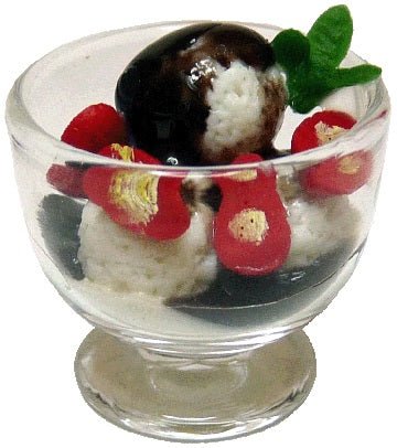 Dollhouse Chocolate Drizzle Ice Cream in Glass Bowl 1:12 Scale Miniature Food - MiniatureCrush