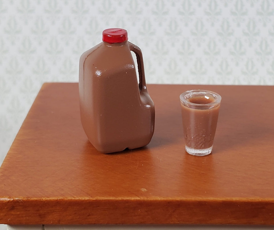 Dollhouse Chocolate Milk Gallon Jug with Filled Glass 1:12 Scale Miniature Food - Miniature Crush