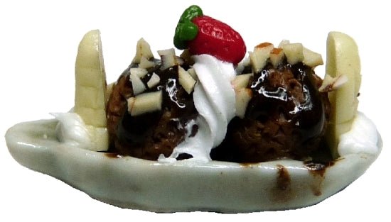 Dollhouse Chocolate Sundae with Sliced Bananas 1:12 Scale Miniature Food Dessert - MiniatureCrush