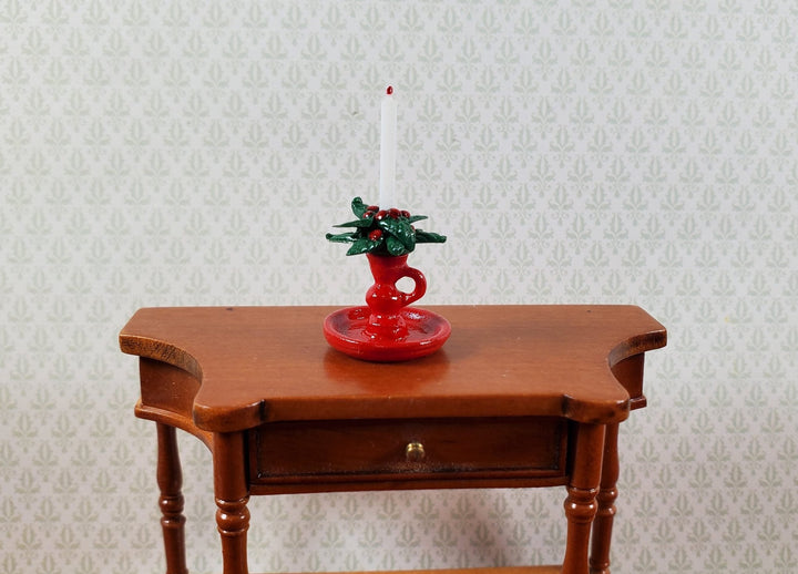 Dollhouse Christmas Candle with Holly Large 1:12 Miniature Holiday Decor - Miniature Crush