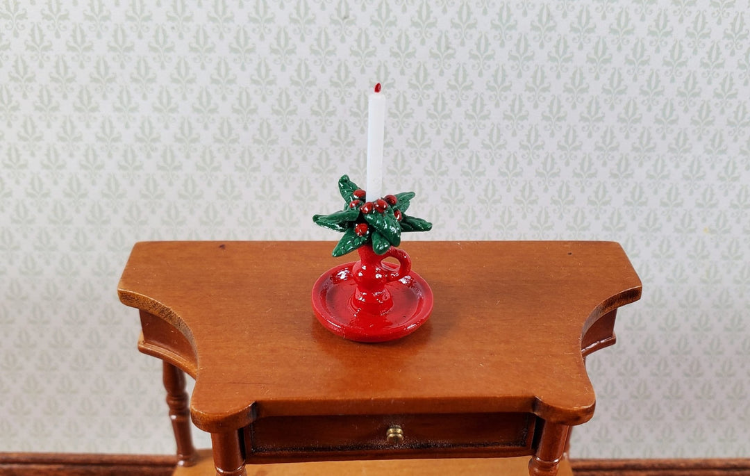 Dollhouse Christmas Candle with Holly Large 1:12 Miniature Holiday Decor - Miniature Crush