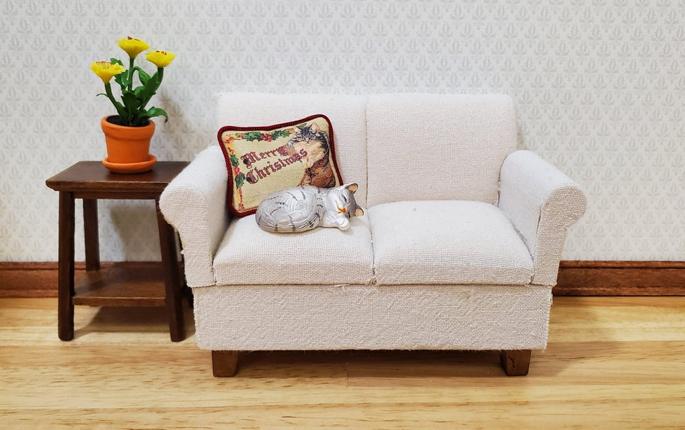 Dollhouse Christmas Cat Vintage Style Pillow Handmade 1:12 Scale Miniature - MiniatureCrush