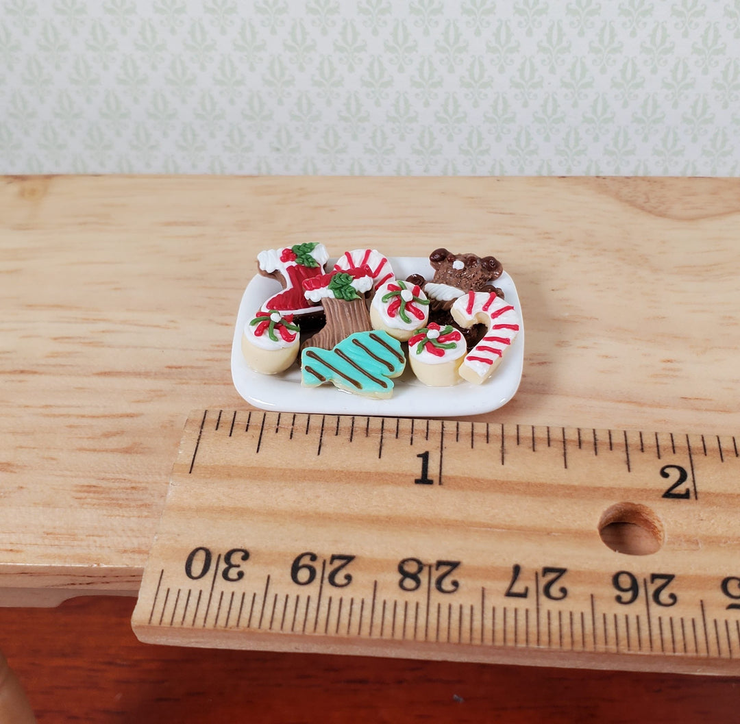 Dollhouse Christmas Cookies on Ceramic Tray 1:12 Scale Candy Canes Teddy Bear - MiniatureCrush
