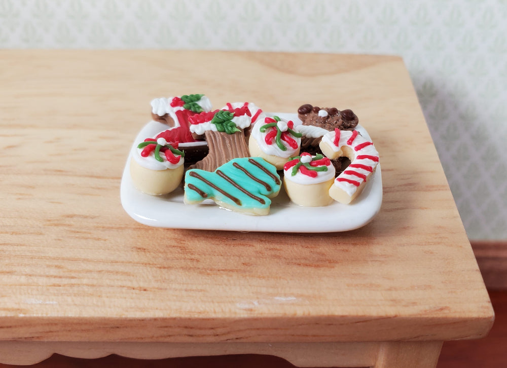 Dollhouse Christmas Cookies on Ceramic Tray 1:12 Scale Candy Canes Teddy Bear - MiniatureCrush