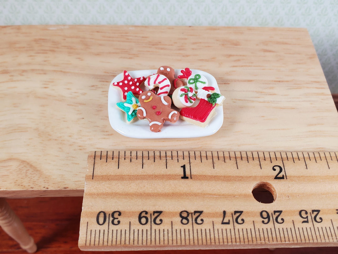 Dollhouse Christmas Cookies on Ceramic Tray 1:12 Scale Gingerbread Men Stars - MiniatureCrush