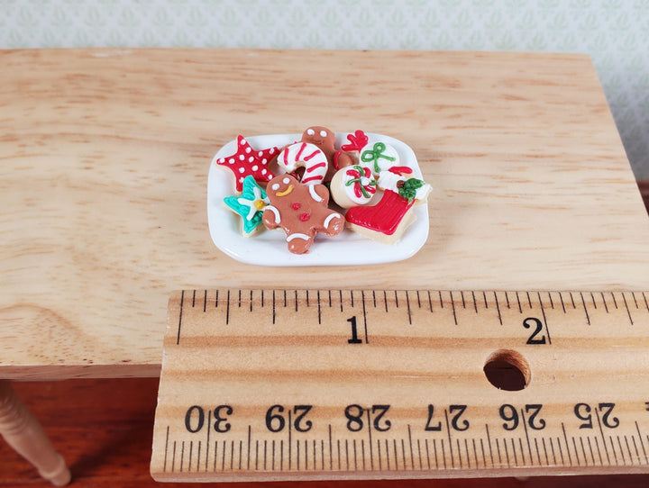 Dollhouse Christmas Cookies on Ceramic Tray 1:12 Scale Gingerbread Men Stars - MiniatureCrush