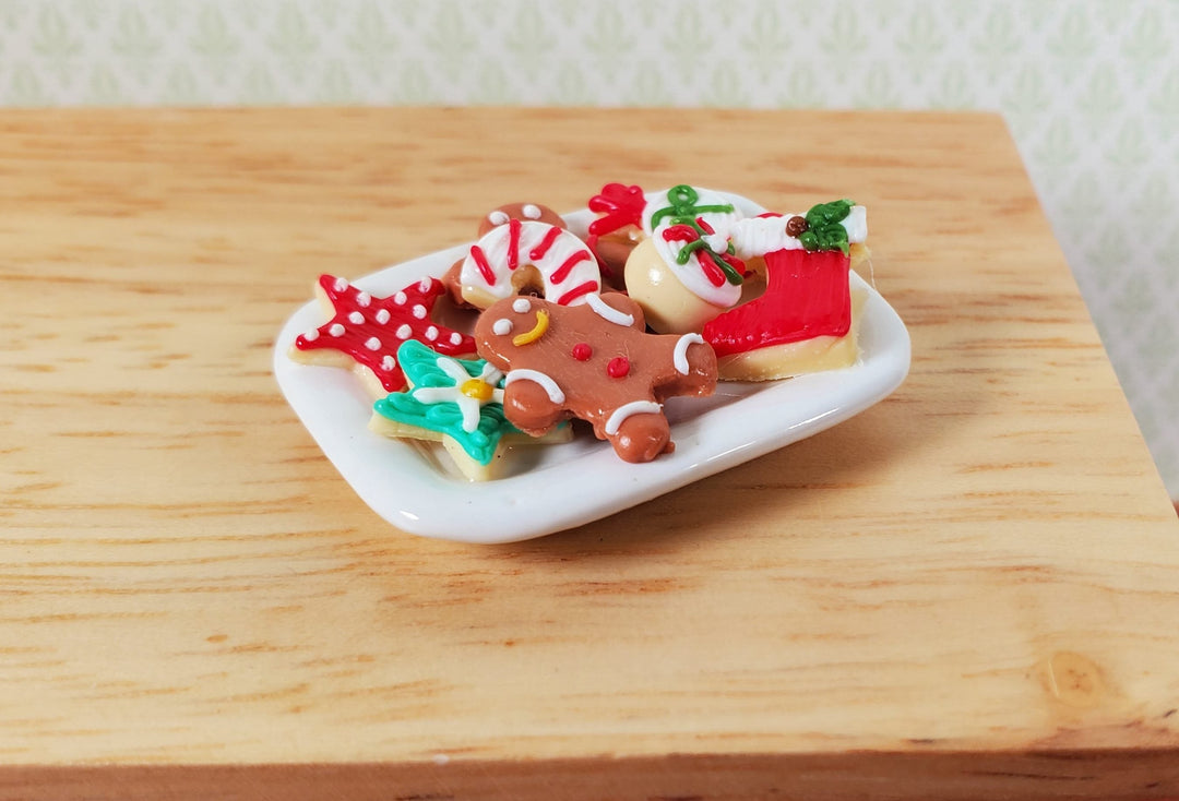 Dollhouse Christmas Cookies on Ceramic Tray 1:12 Scale Gingerbread Men Stars - MiniatureCrush