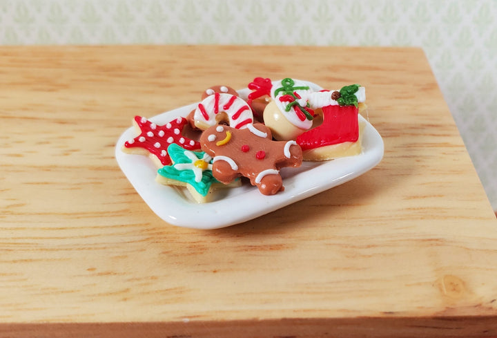 Dollhouse Christmas Cookies on Ceramic Tray 1:12 Scale Gingerbread Men Stars - MiniatureCrush