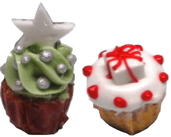 Dollhouse Christmas Cupcakes Set of 2 1:12 Scale Miniature Food - MiniatureCrush