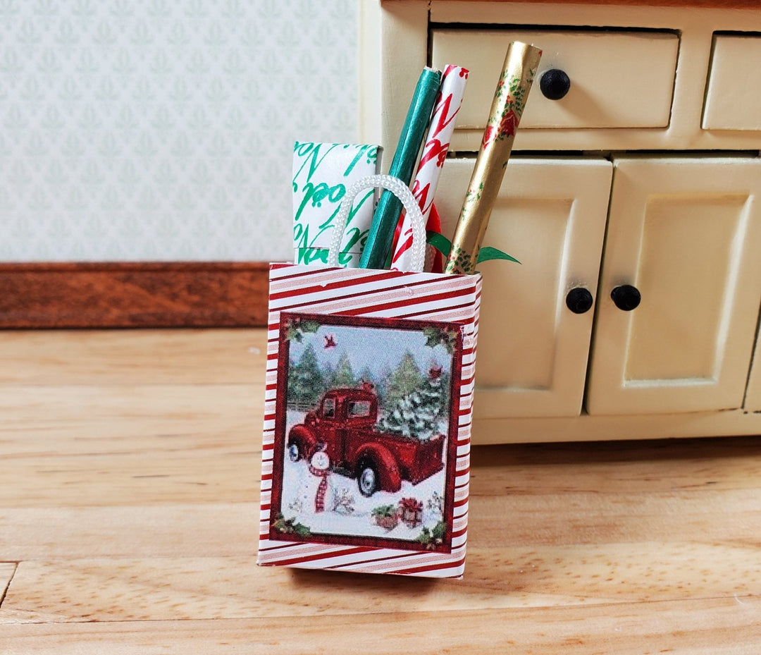 Dollhouse Christmas Holiday Shopping Bag Wrapping Paper Red Truck 1:12 Scale - Miniature Crush