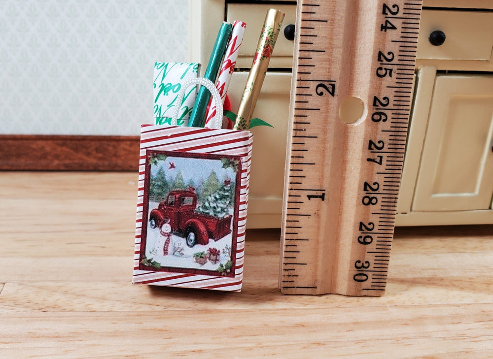 Dollhouse Christmas Holiday Shopping Bag Wrapping Paper Red Truck 1:12 Scale - Miniature Crush