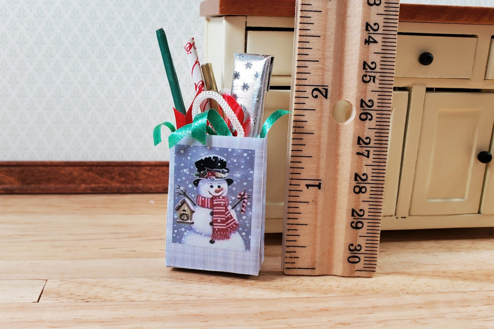 Dollhouse Christmas Holiday Shopping Bag Wrapping Paper Snowman 1:12 Scale - Miniature Crush