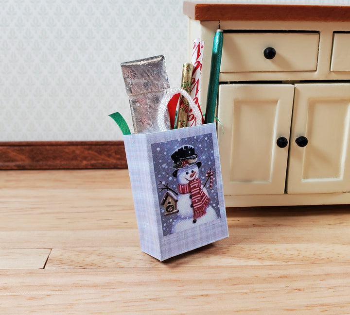 Dollhouse Christmas Holiday Shopping Bag Wrapping Paper Snowman 1:12 Scale - Miniature Crush