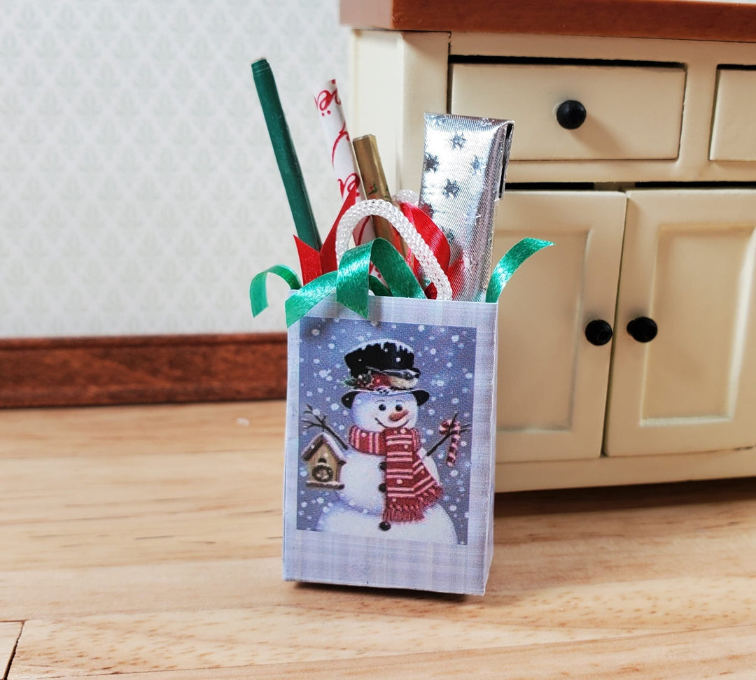 Dollhouse Christmas Holiday Shopping Bag Wrapping Paper Snowman 1:12 Scale - Miniature Crush