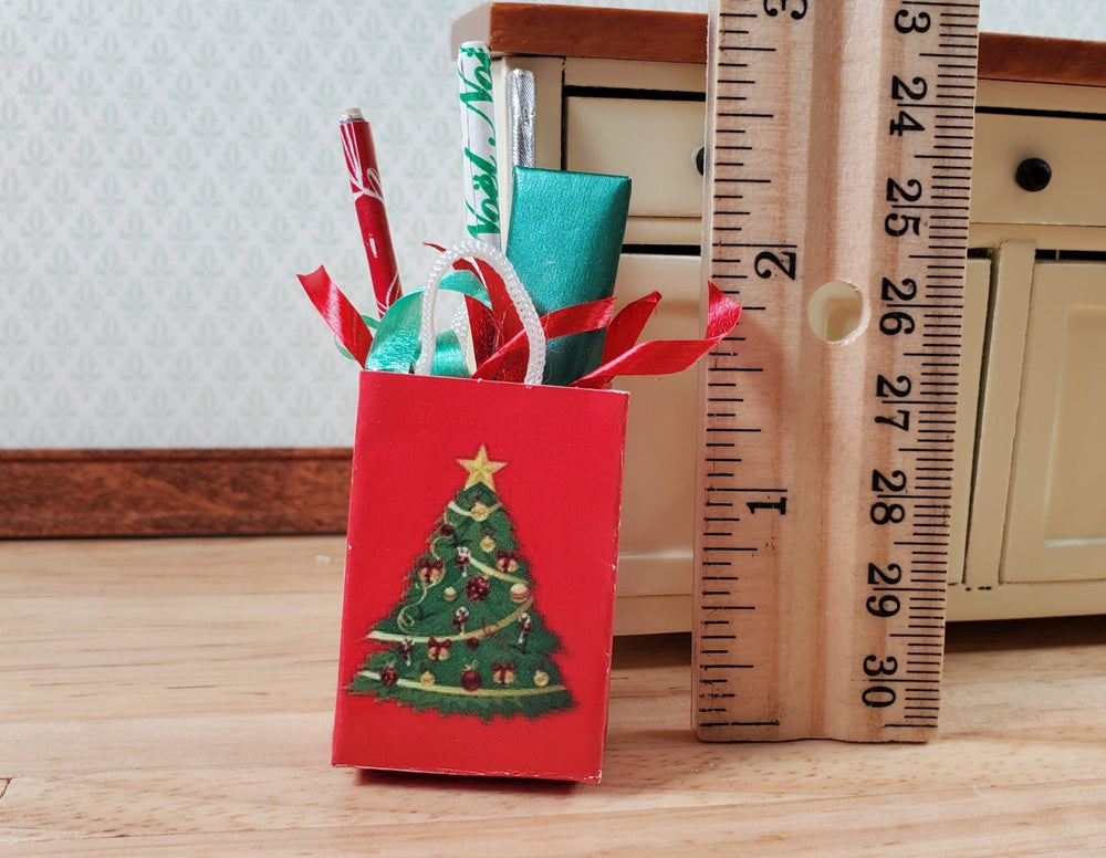 Dollhouse Christmas Holiday Shopping Bag Wrapping Paper Tree 1:12 Scale - Miniature Crush