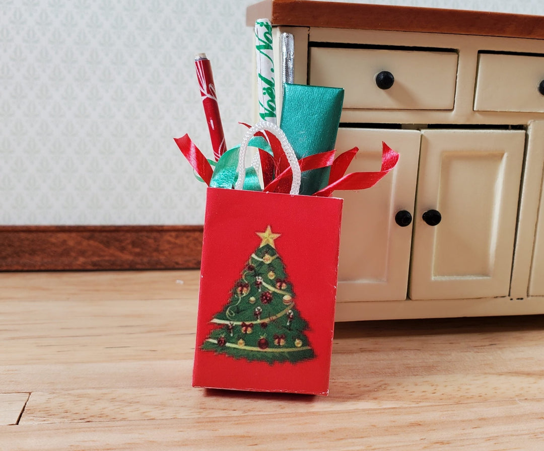 Dollhouse Christmas Holiday Shopping Bag Wrapping Paper Tree 1:12 Scale - Miniature Crush