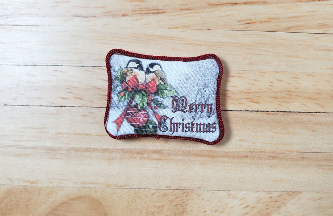 Dollhouse Christmas Pillow Chickadees & Holly Handmade 1:12 Scale Miniature - MiniatureCrush