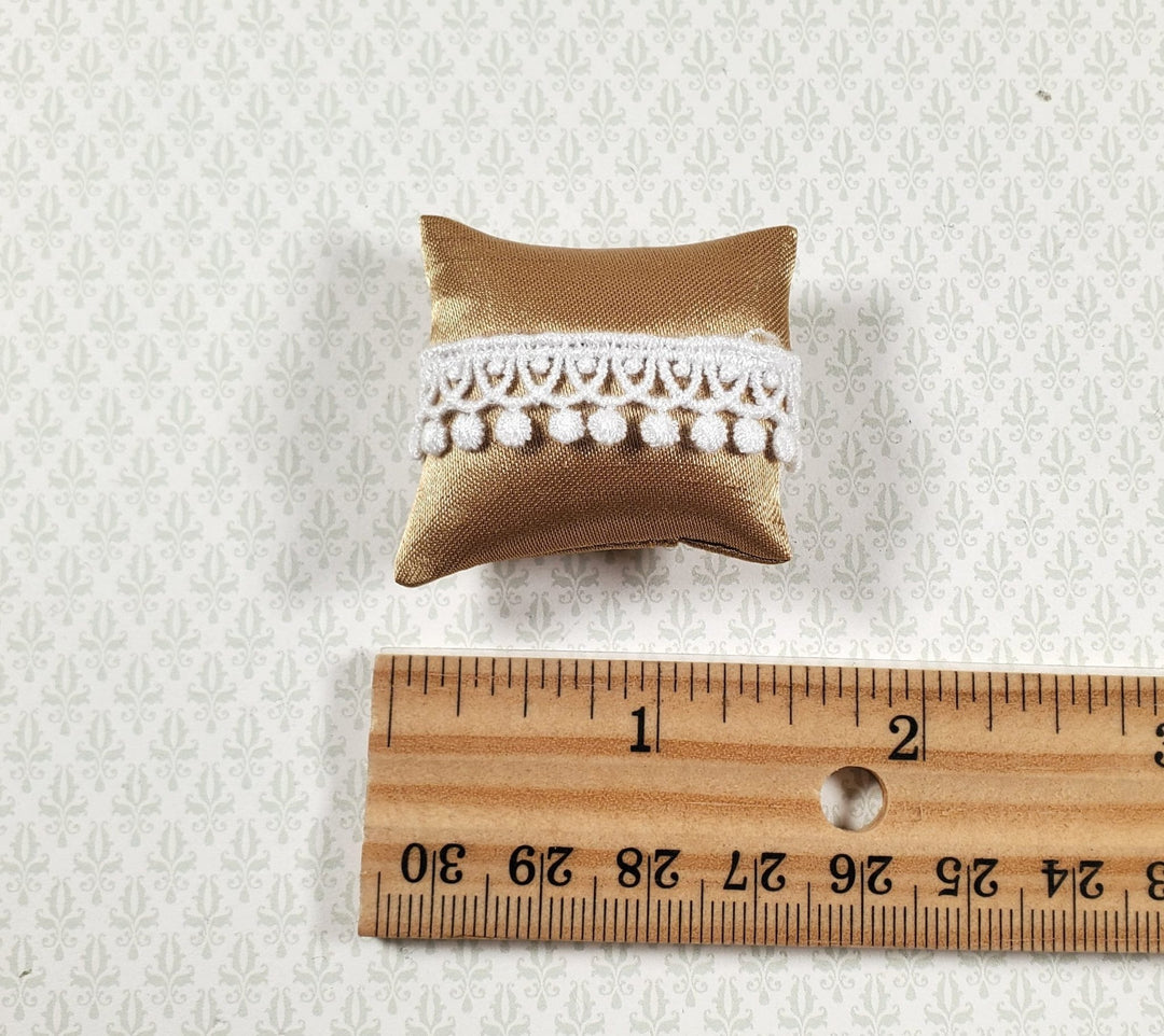 Dollhouse Christmas Pillow Gold w/ White Tassels Handmade 1:12 Scale Miniature - MiniatureCrush