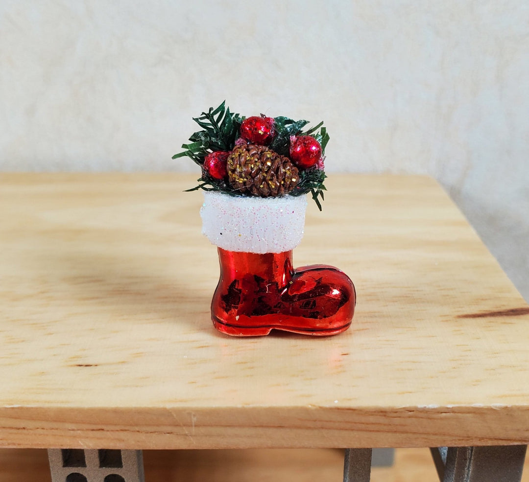 Dollhouse Christmas Santa's Boot Filled with Pine Cones & Ornaments 1:12 Scale - MiniatureCrush