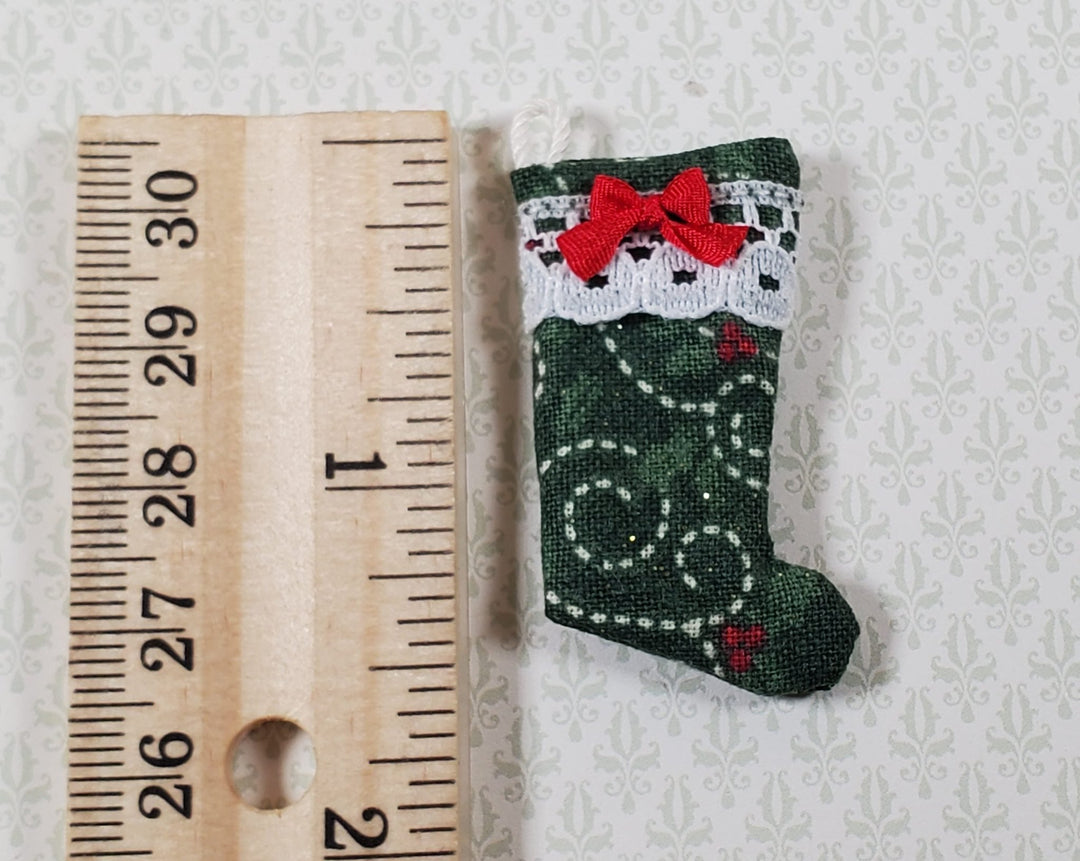 Dollhouse Christmas Stocking Green with Red Bow Handmade 1:12 Scale Miniature - Miniature Crush