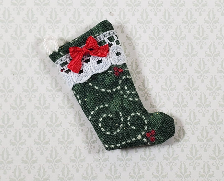 Dollhouse Christmas Stocking Green with Red Bow Handmade 1:12 Scale Miniature - Miniature Crush