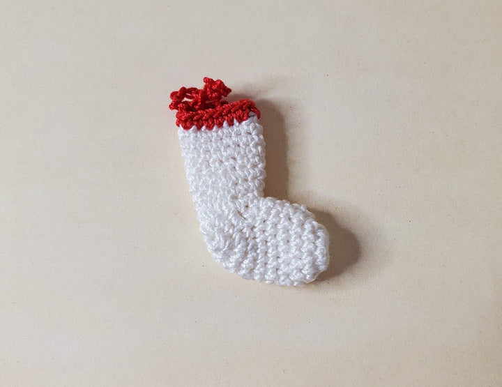 Dollhouse Christmas Stocking White Red Hand Crocheted 1:12 Scale Miniature - MiniatureCrush