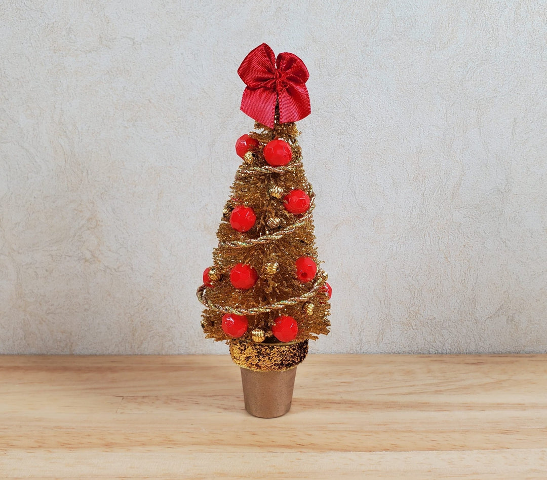 Dollhouse Christmas Tree Small Gold with Red Ornaments 1:12 Scale Miniature - MiniatureCrush
