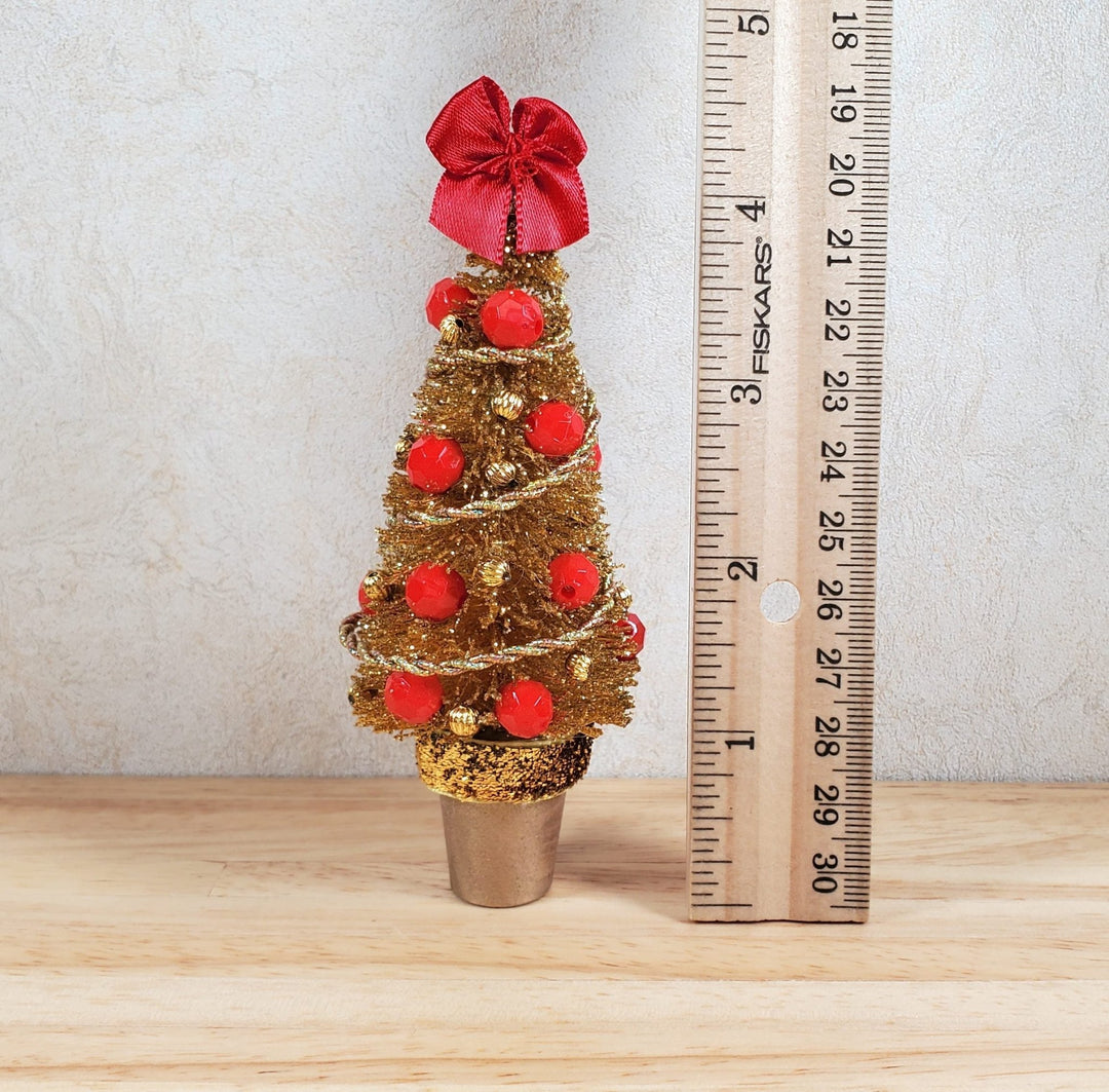 Dollhouse Christmas Tree Small Gold with Red Ornaments 1:12 Scale Miniature - MiniatureCrush