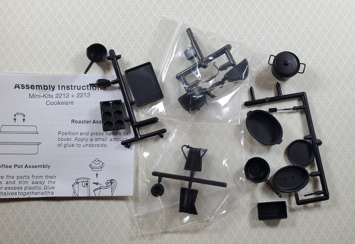 Dollhouse Chrysnbon Cookware DIY Kit Set Black Plastic Pans Muffin Coffee Pot - MiniatureCrush