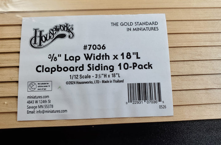 Dollhouse Clapboard Siding Panels 3/8" Lap Wood Paneling x10 Sheets 18" Long - MiniatureCrush