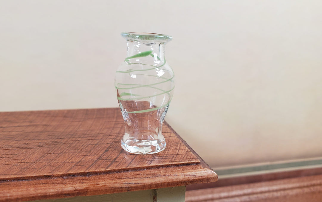 Dollhouse Classic Pedestal Vase Green Swirl 1:12 Scale Glass Miniature Decor - MiniatureCrush