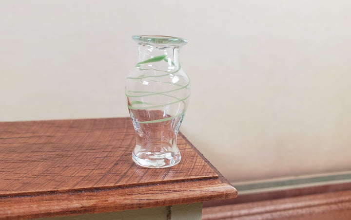 Dollhouse Classic Pedestal Vase Green Swirl 1:12 Scale Glass Miniature Decor - MiniatureCrush