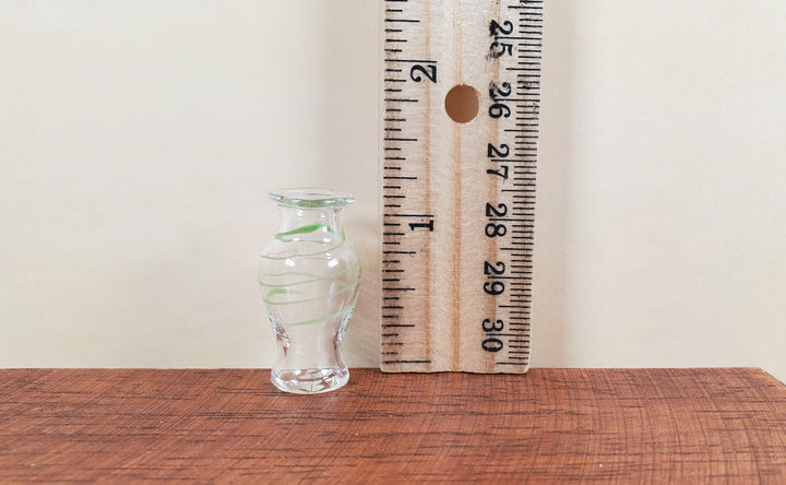 Dollhouse Classic Pedestal Vase Green Swirl 1:12 Scale Glass Miniature Decor - MiniatureCrush