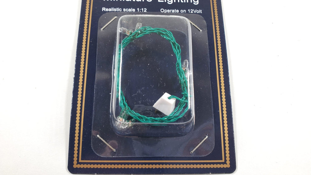 Dollhouse Clear Christmas Lights 12 Volt with Plug Green Wire 12 Bulbs - MiniatureCrush