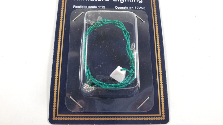 Dollhouse Clear Christmas Lights 12 Volt with Plug Green Wire 12 Bulbs - MiniatureCrush