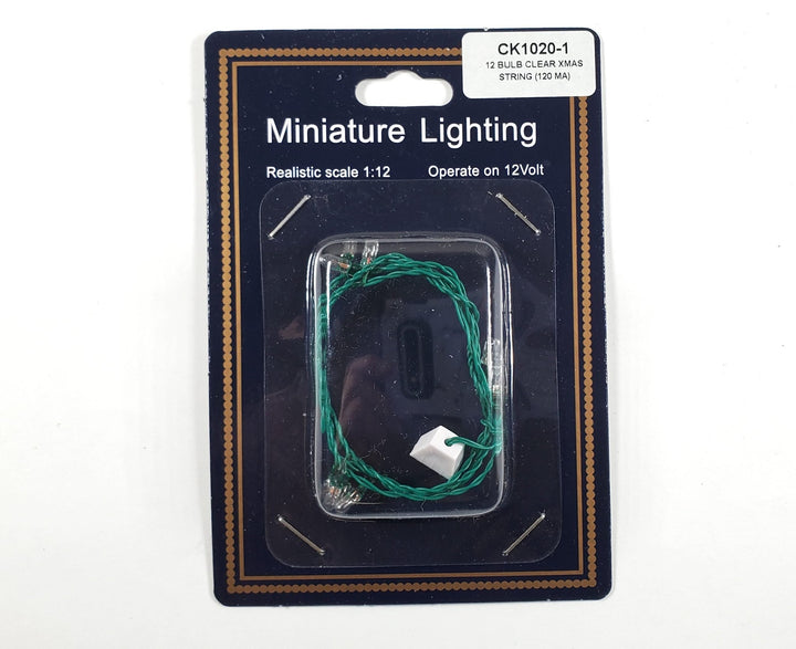 Dollhouse Clear Christmas Lights 12 Volt with Plug Green Wire 12 Bulbs - MiniatureCrush