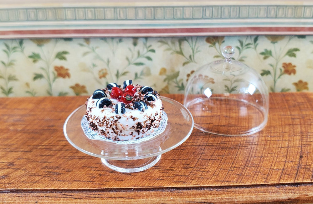 Dollhouse Clear Glass Cake Plate Pedestal with Dome Lid 1:12 Scale Miniature - MiniatureCrush