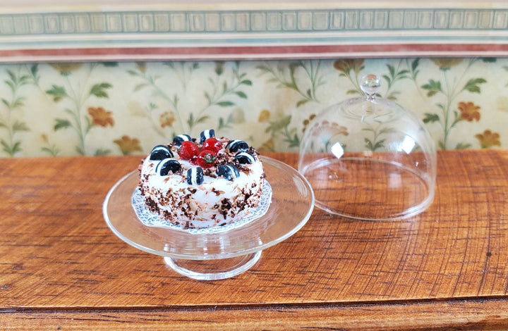Dollhouse Clear Glass Cake Plate Pedestal with Dome Lid 1:12 Scale Miniature - MiniatureCrush