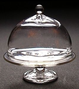 Dollhouse Clear Glass Cake Plate Pedestal with Dome Lid 1:12 Scale Miniature - MiniatureCrush