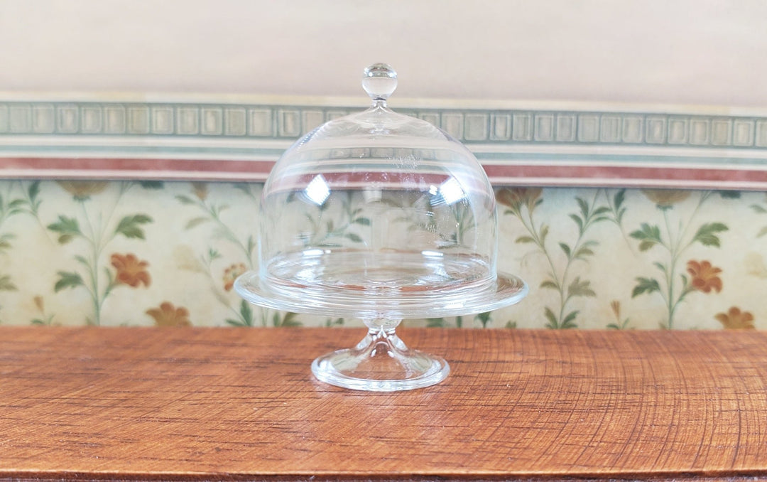 Dollhouse Clear Glass Cake Plate Pedestal with Dome Lid 1:12 Scale Miniature - MiniatureCrush