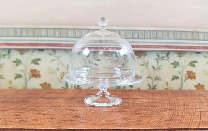 Dollhouse Clear Glass Cake Plate Pedestal with Dome Lid 1:12 Scale Miniature - MiniatureCrush